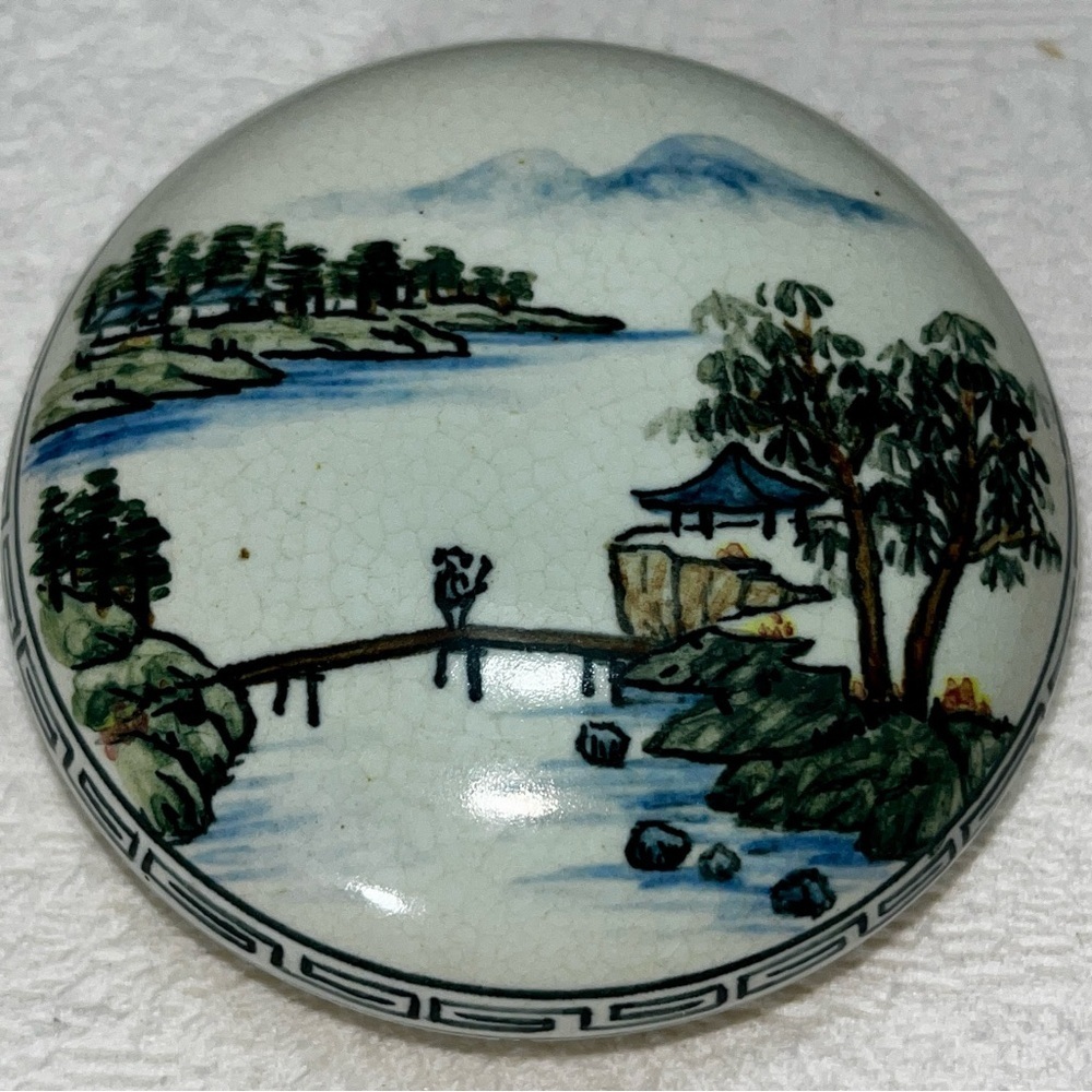 Antique Qing Period Porcelain Hand Painted Ink Paste Pot Box Jar Scenic Art